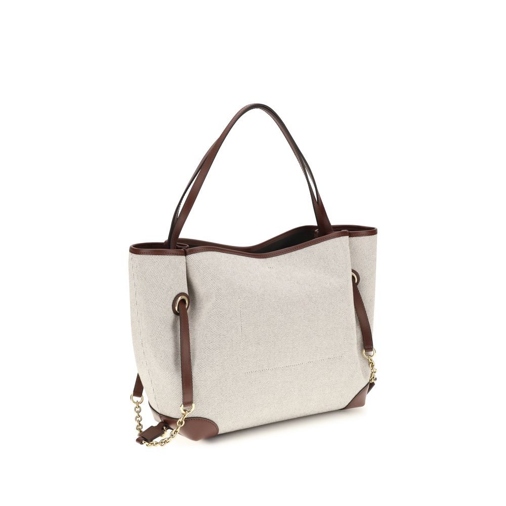 Bucket Tote Shoulder Bag by Chloé for women in cotton canvas & calf leather beige & gold features a enviable silhouette, showcasing a secure , ample , and enviable for a enviable finish.