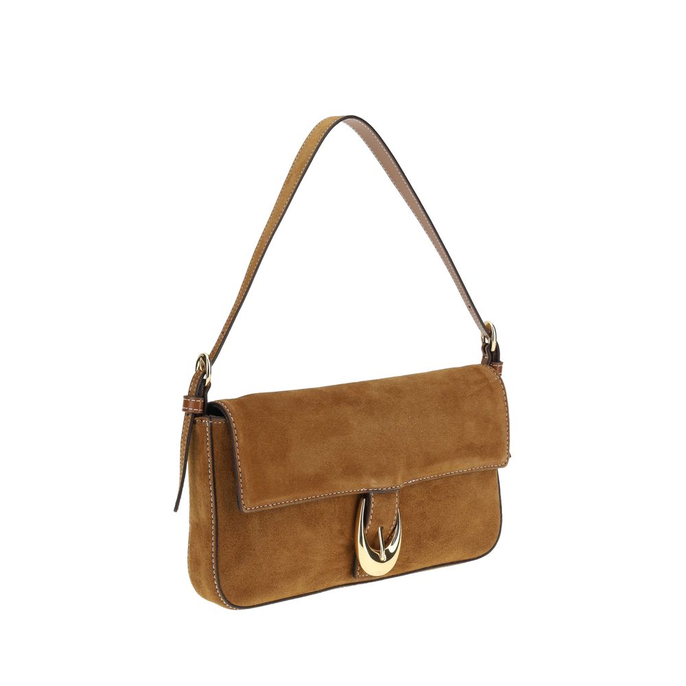 Shoulder Flap Bag by Staud for women in bos taurus calf suede leather brown showcases a enviable silhouette, artfully detailed with a secure flap, magnetic & buckle, organized , and versatile shoulder-strap & adjustable-strap for a enviable look.