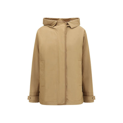 Hooded Vest by Moncler for women in polyamide beige & signature showcases a utilitarian silhouette, artfully incorporating pockets, hooded, insulated & windproof and a utilitarian hooded neckline for a truly utilitarian finish.
