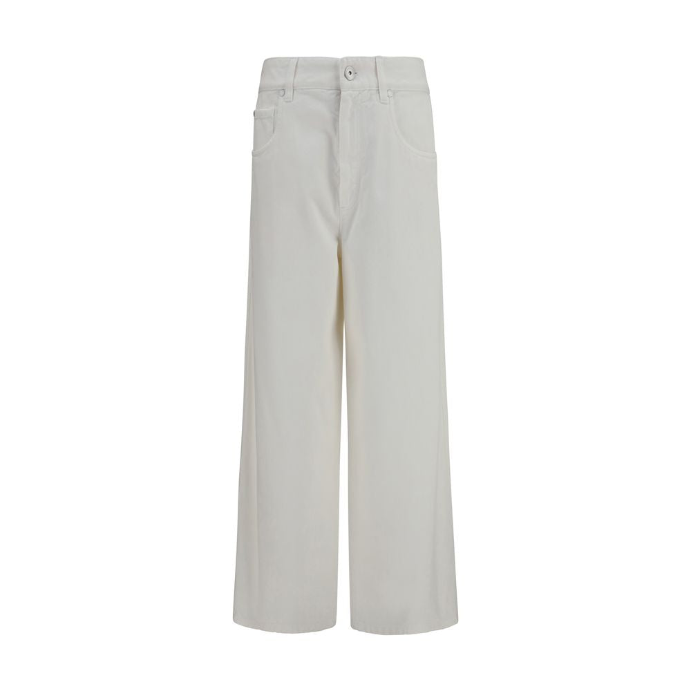 Palazzo Pants by Brunello Cucinelli for women in denim cotton beige features a refined silhouette with a refined regular-fit & wide, defined by a high rise and a refined long for a refined finish.