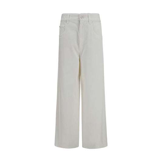 Palazzo Pants by Brunello Cucinelli for women in denim cotton beige features a refined silhouette with a refined regular-fit & wide, defined by a high rise and a refined long for a refined finish.