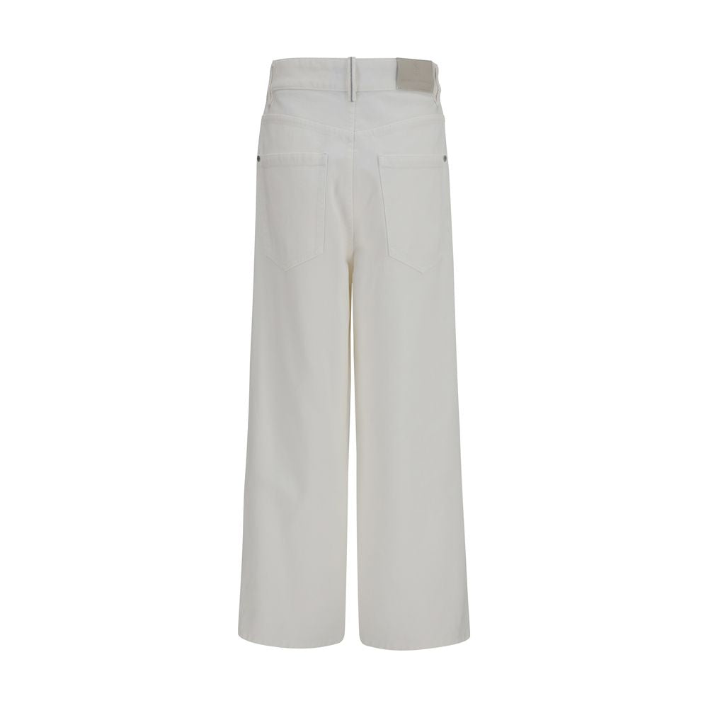 Palazzo Pants by Brunello Cucinelli for women in denim cotton beige features an refined tailoring silhouette, showcasing a premium regular-fit & wide with a high rise and long cut for a refined tailoring look.