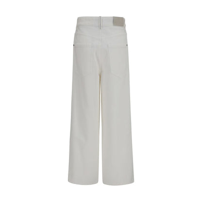 Palazzo Pants by Brunello Cucinelli for women in denim cotton beige features an refined tailoring silhouette, showcasing a premium regular-fit & wide with a high rise and long cut for a refined tailoring look.