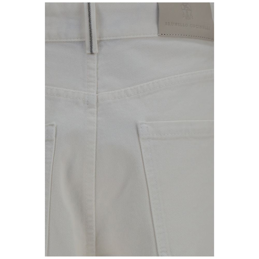 Palazzo Pants by Brunello Cucinelli for women in denim cotton beige features an sartorial regular-fit & wide and long with a high rise cut for a sartorial finish.