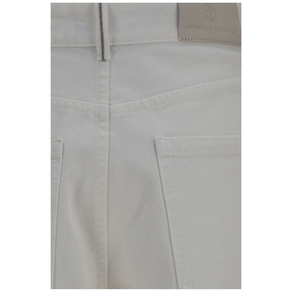 Palazzo Pants by Brunello Cucinelli for women in denim cotton beige features an sartorial regular-fit & wide and long with a high rise cut for a sartorial finish.