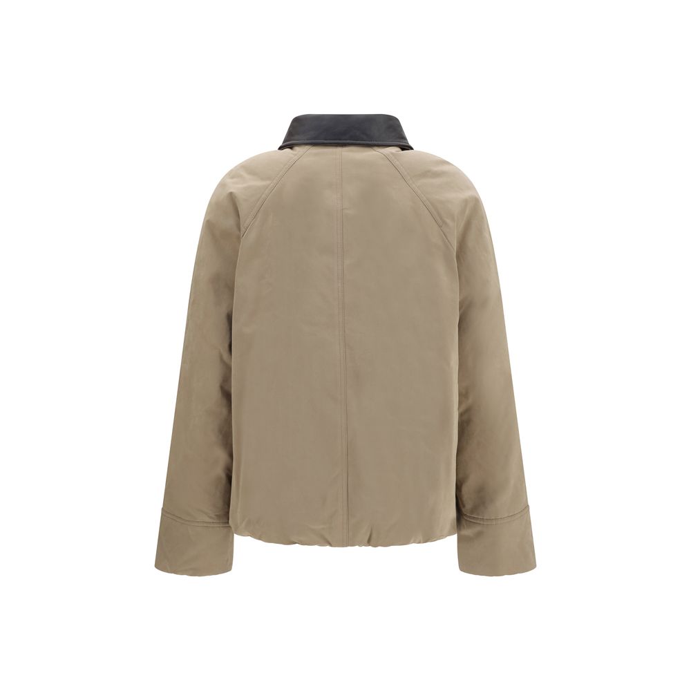 Puffer Jacket by Brunello Cucinelli for women in polyamide polyester leather & cotton beige features an on trend silhouette, showcasing refined pockets & insulated and a sophisticated lapel neckline for a truly on trend finish.