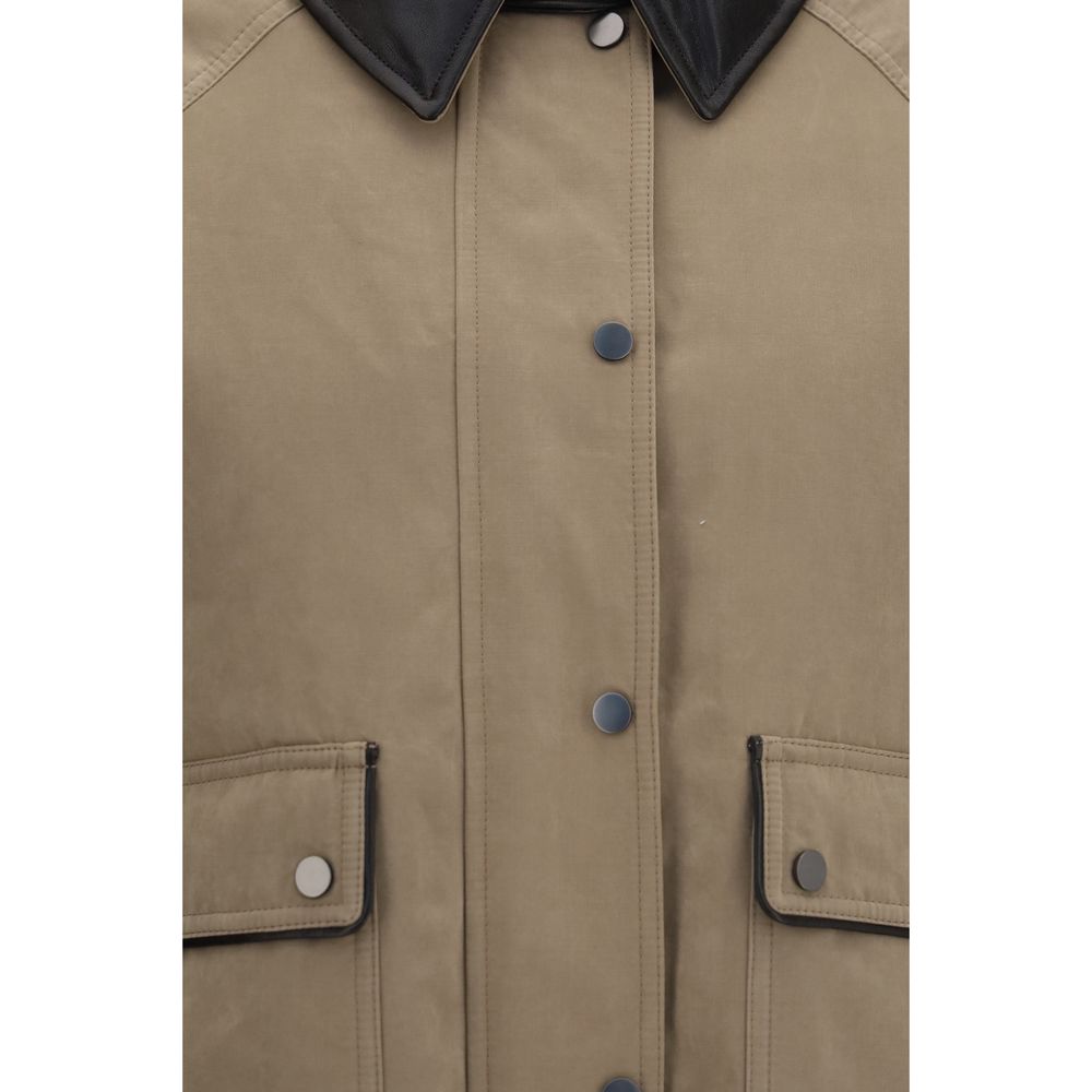 Puffer Jacket by Brunello Cucinelli for women in polyamide polyester leather & cotton beige showcases a bohemian silhouette, artfully detailed with a bohemian and signature pockets & insulated for a truly bohemian finish.