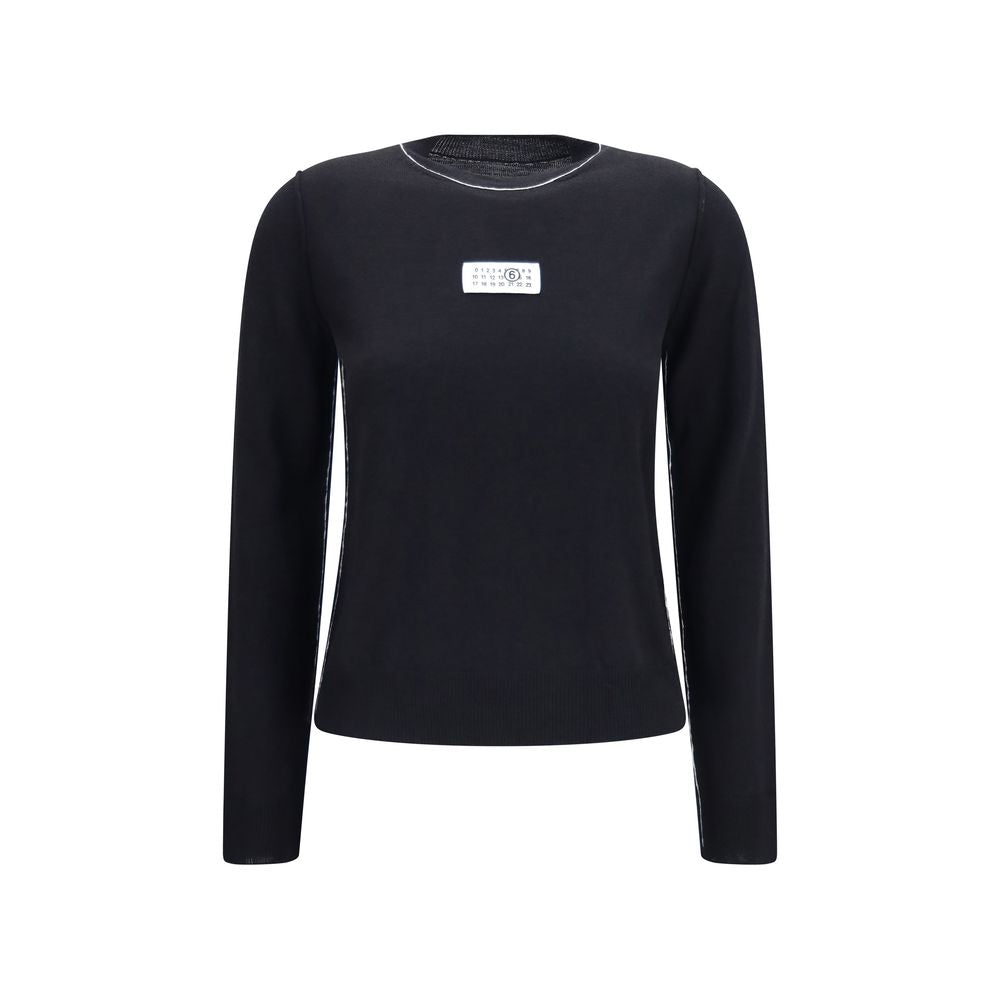 Activewear T-Shirt by MM6 for women in acrylic virgin merino wool black, brown, white & signature features an ergonomic design with , highlighting a ergonomic long-sleeve length and ergonomic crew neckline for a high-performance look.