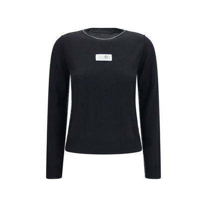 Activewear T-Shirt by MM6 for women in acrylic virgin merino wool black, brown, white & signature features an ergonomic design with , highlighting a ergonomic long-sleeve length and ergonomic crew neckline for a high-performance look.