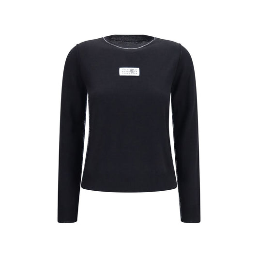 Activewear T-Shirt by MM6 for women in acrylic virgin merino wool black, brown, white & signature features an ergonomic design with , highlighting a ergonomic long-sleeve length and ergonomic crew neckline for a high-performance look.
