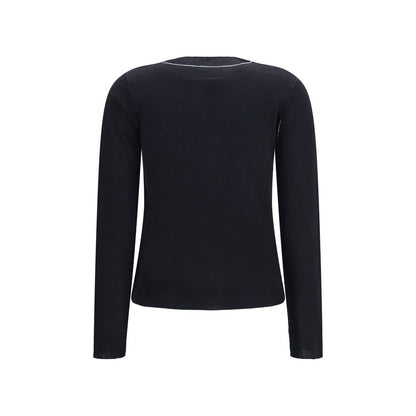 Activewear T-Shirt by MM6 for women in acrylic virgin merino wool black, brown, white & signature features a sporty silhouette with and crew neckline, showcasing innovative for a sporty finish.
