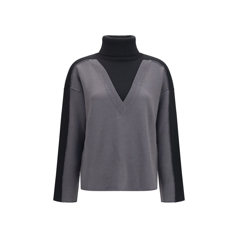 Sweatshirt by MM6 for women in merino wool black features a unrivaled silhouette with a refined v-neck high-neck neckline and unrivaled long-sleeve detailing for a sophisticated look.