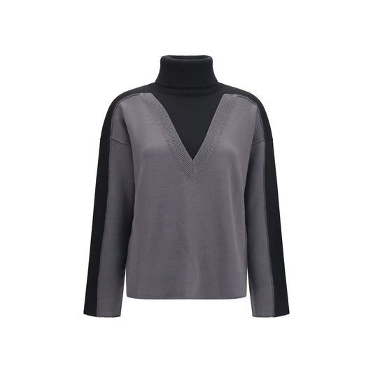 Sweatshirt by MM6 for women in merino wool black features a unrivaled silhouette with a refined v-neck high-neck neckline and unrivaled long-sleeve detailing for a sophisticated look.