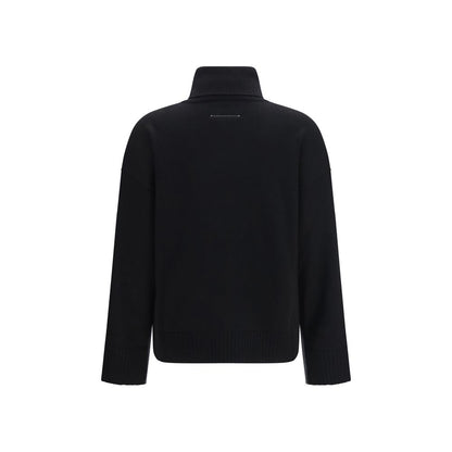 Sweatshirt by MM6 for women in merino wool black features an exquisite silhouette, showcasing and v-neck high-neck neckline details for a exquisite look.