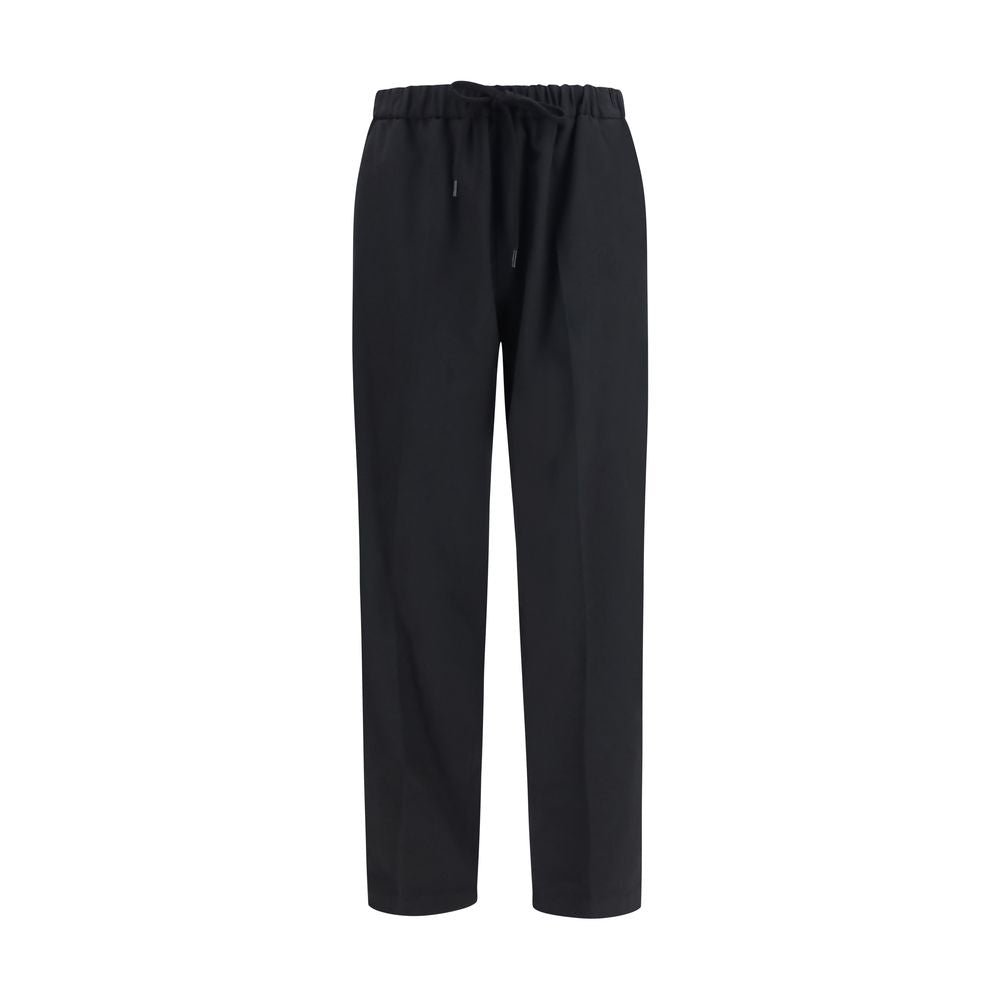 Casual Pants by MM6 for men in merino wool & polyester black features an refined tailoring silhouette, showcasing a premium straight-leg & regular-fit with a and long cut for a refined tailoring look.