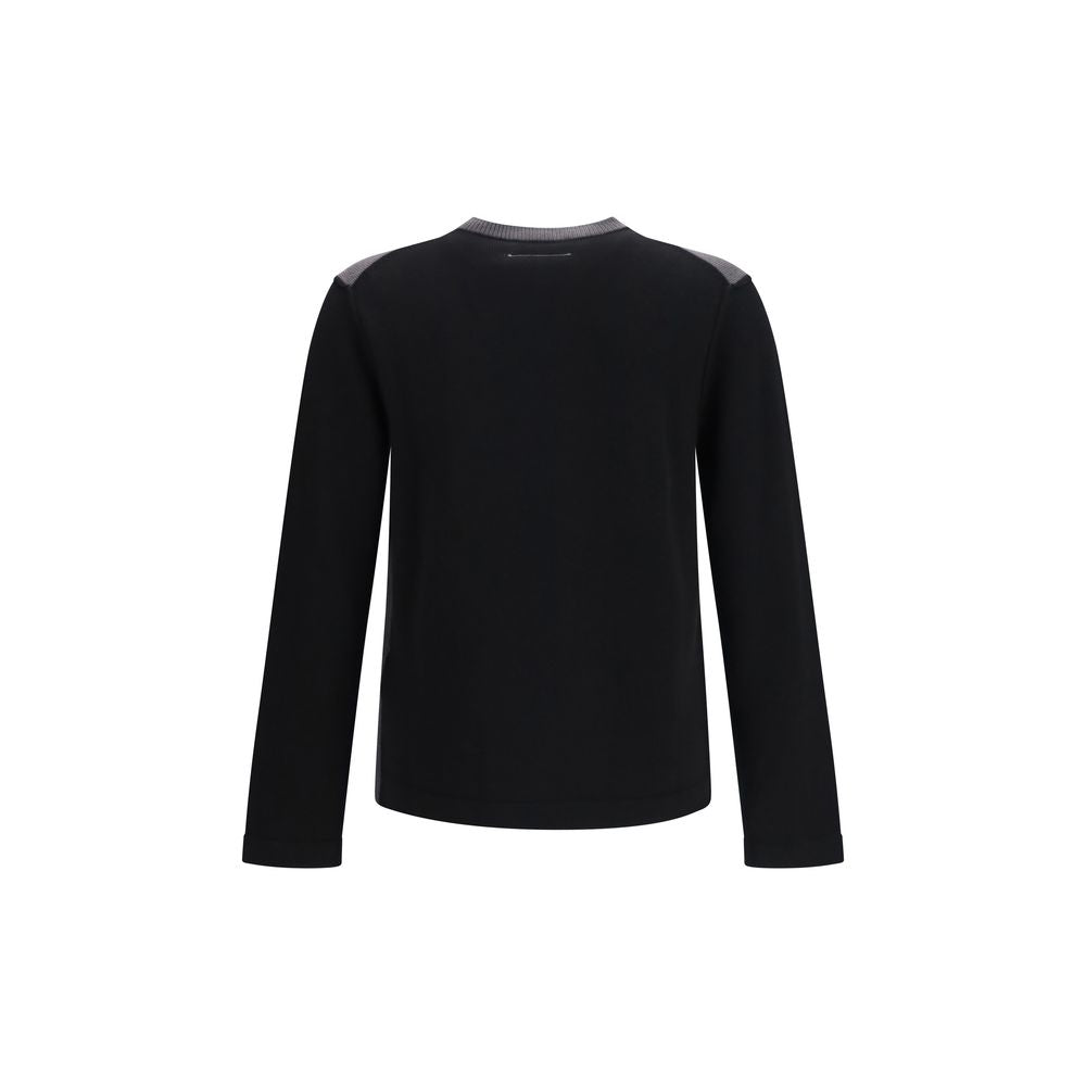 Sweatshirt by MM6 for men in merino wool black, white & signature showcases a slouchy chic silhouette, artfully detailed with a slouchy chic crew neckline and for a slouchy chic finish.