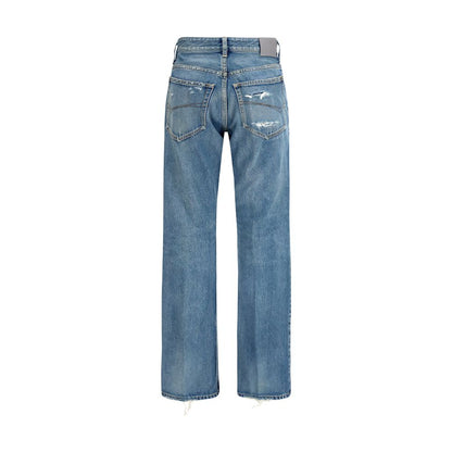 Jeans by Balenciaga for women in denim cotton blue presents a tailored silhouette, showcasing a tailored straight-leg, regular-fit & wide and long cut with a refined for a truly tailored aesthetic.