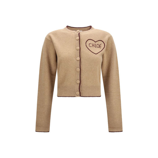 Cardigan by Chloé for women in cashmere merino wool & capra leather beige showcases a luxurious silhouette, meticulously detailed with a sophisticated and for a refined finish.