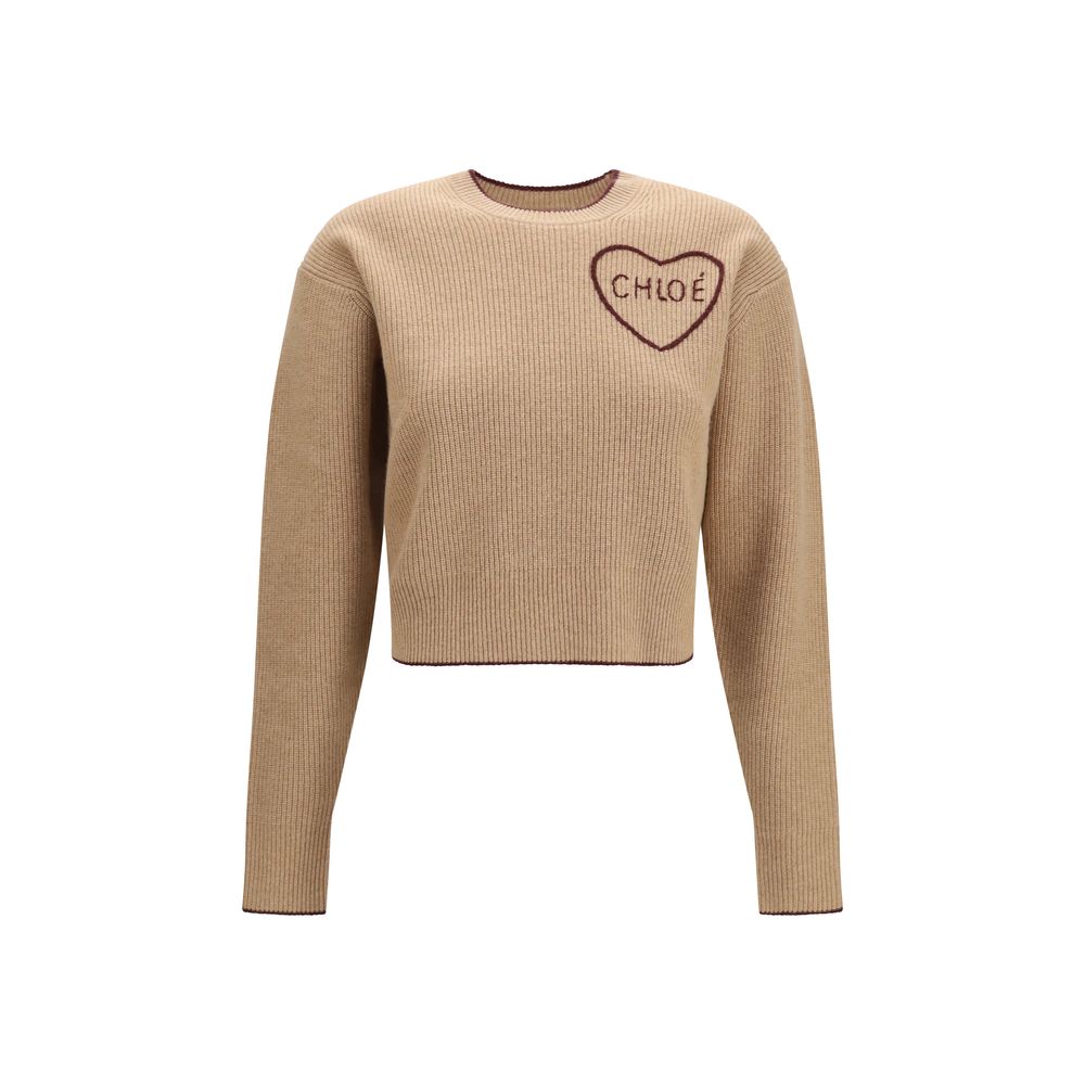 Sweatshirt by Chloé for women in cashmere merino wool & capra leather beige features an magnificent silhouette, showcasing a sophisticated and long-sleeve detail for a truly magnificent finish.