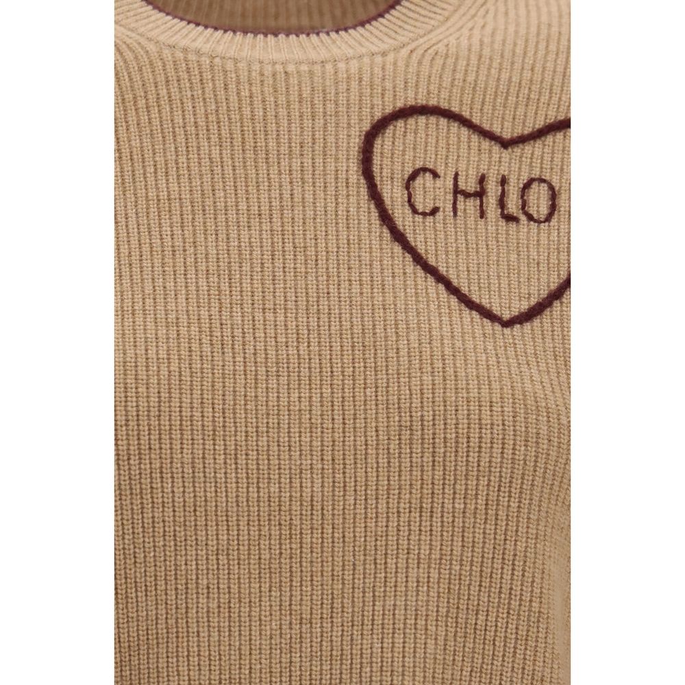 Sweatshirt by Chloé for women in cashmere merino wool & capra leather beige showcases a slouchy chic silhouette, artfully detailed with a slouchy chic and for a slouchy chic finish.