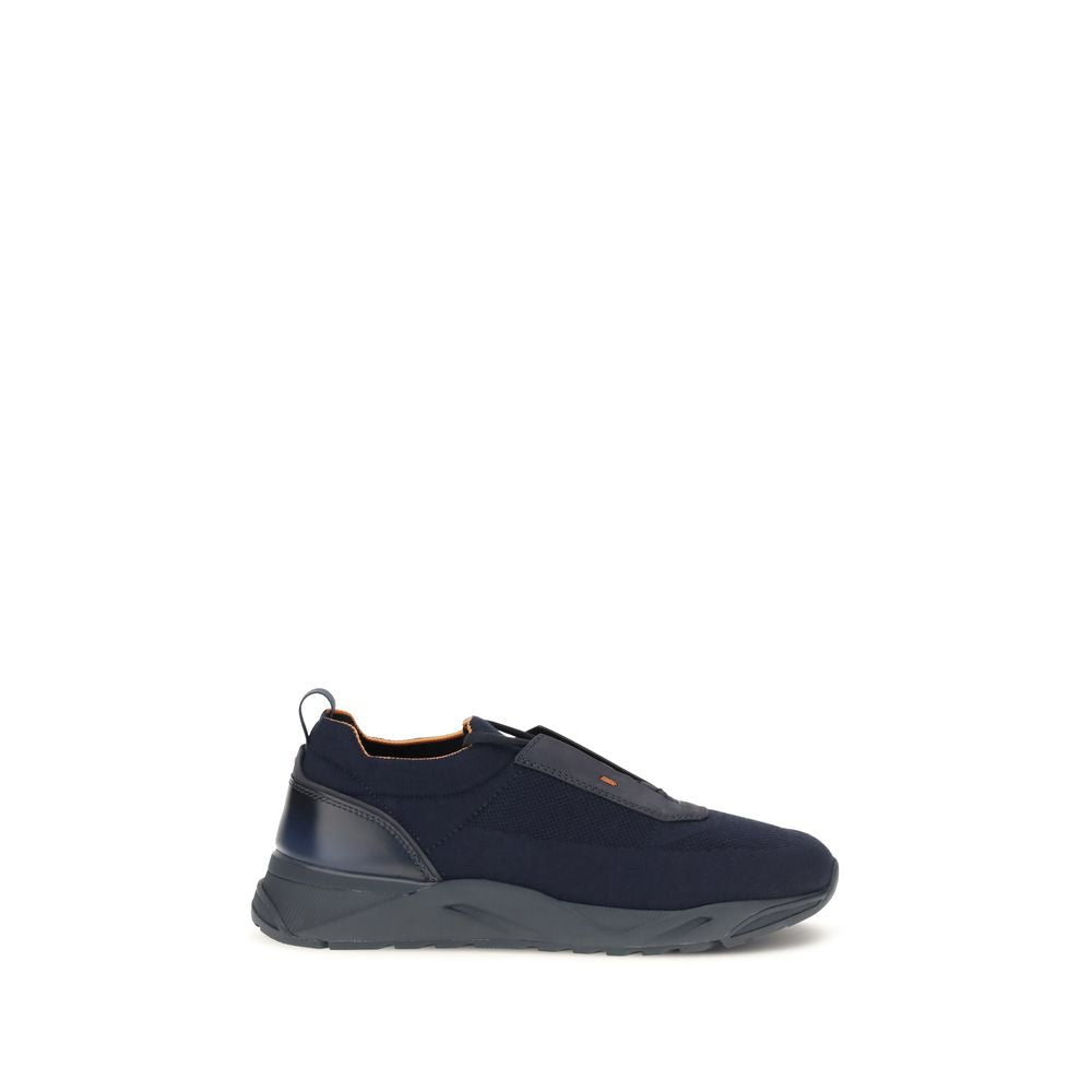 Athletic Sneakers by Santoni for men in nubuck leather blue & orange features an effortless chic silhouette, showcasing the signature slip-on style of the Men's Slip On Nubuck Leather Athletic Sneakers collection with a truly effortless chic finish.