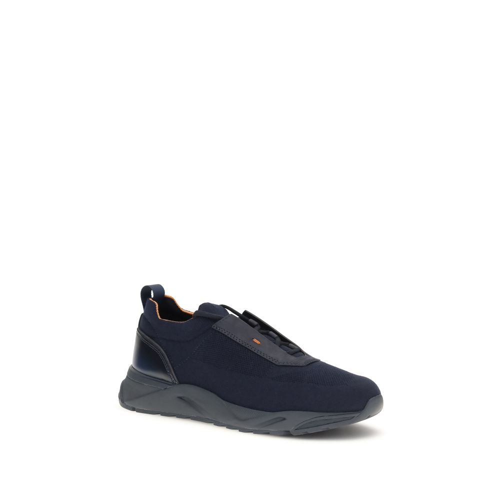 Athletic Sneakers by Santoni for men in nubuck leather blue & orange presents a sleek silhouette, perfectly capturing the slip-on style essence of Men's Slip On Nubuck Leather Athletic Sneakers with its sleek design and premium finish.