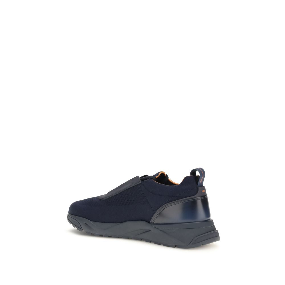 Athletic Sneakers by Santoni for men in nubuck leather blue & orange showcases an impeccable silhouette, defined by an impeccable slip-on style design that perfectly captures the essence of the Men's Slip On Nubuck Leather Athletic Sneakers.
