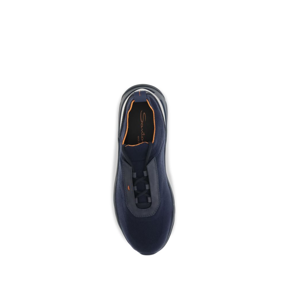 Athletic Sneakers by Santoni for men in nubuck leather blue & orange features an exquisite silhouette, showcasing the premium slip-on style of the Men's Slip On Nubuck Leather Athletic Sneakers with an exquisite finish.