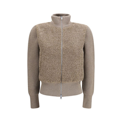 Cardigan by Herno for women in merino wool beige features a nuanced silhouette with a refined high-collar neckline and nuanced long-sleeve detailing for a sophisticated look.
