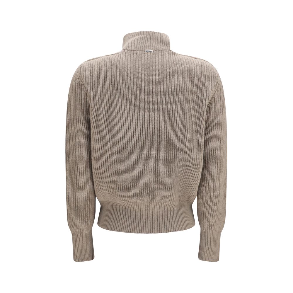 Cardigan by Herno for women in merino wool beige features an crisp silhouette, showcasing a sophisticated high-collar neckline and detail for a truly crisp finish.