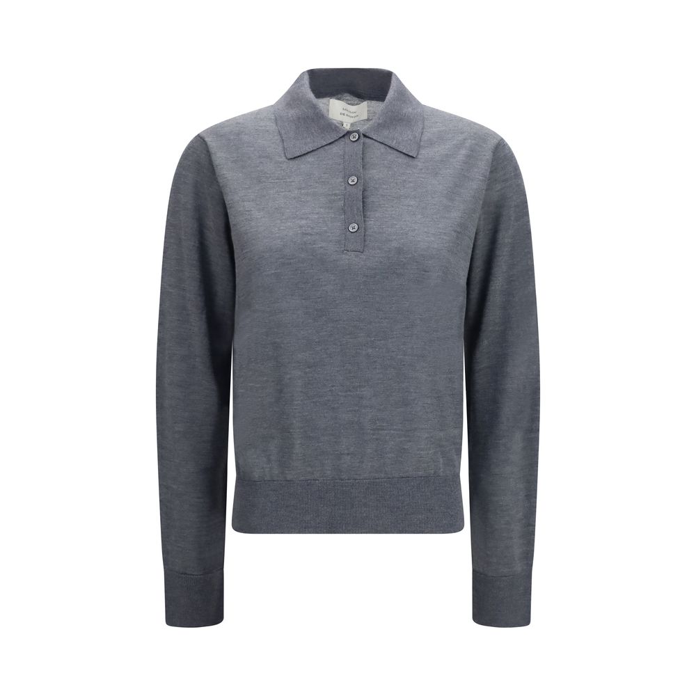 Polo Shirt by Loulou De Saison for women in cashmere & capra leather gray presents a crisp silhouette, artfully detailed with a crisp and crisp crew neckline.