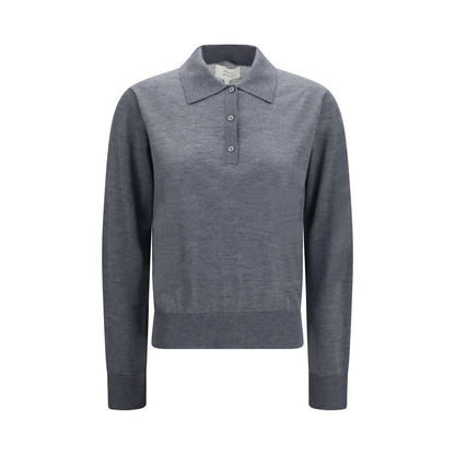 Polo Shirt by Loulou De Saison for women in cashmere & capra leather gray presents a crisp silhouette, artfully detailed with a crisp and crisp crew neckline.