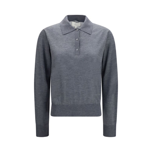 Polo Shirt by Loulou De Saison for women in cashmere & capra leather gray presents a crisp silhouette, artfully detailed with a crisp and crisp crew neckline.