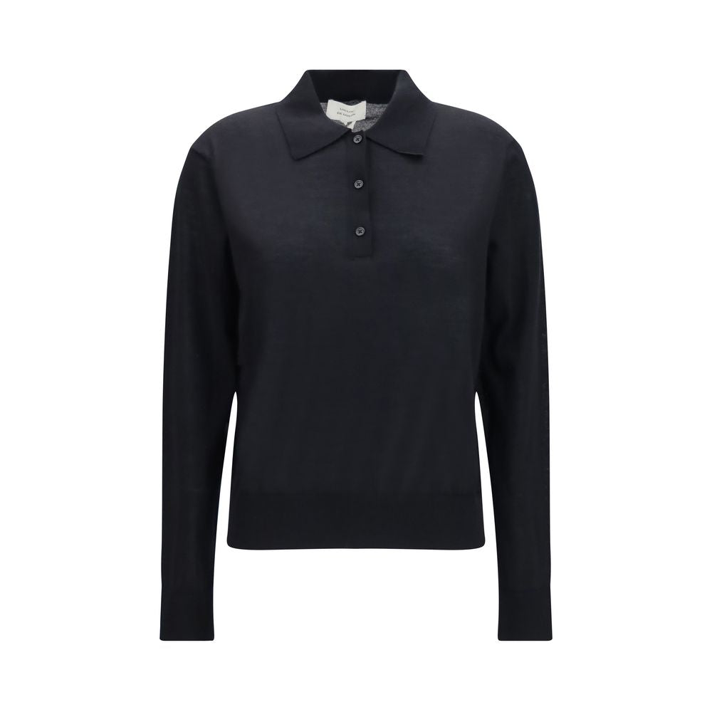 Polo Shirt by Loulou De Saison for women in cashmere & capra leather black presents a sleek silhouette, featuring a refined crew neckline and for a sleek finish.