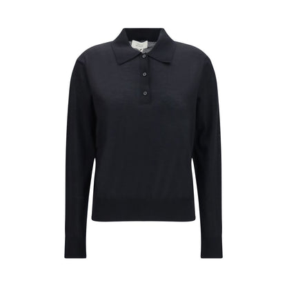 Polo Shirt by Loulou De Saison for women in cashmere & capra leather black presents a sleek silhouette, featuring a refined crew neckline and for a sleek finish.