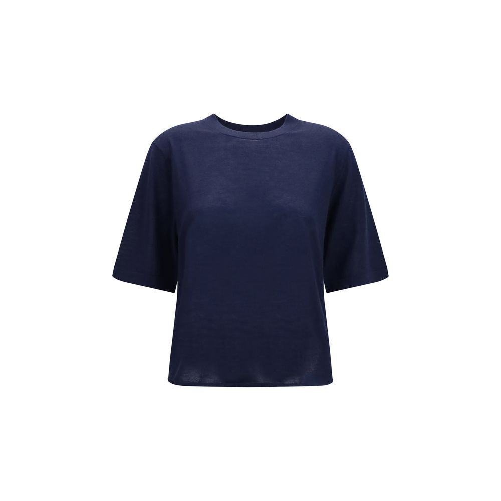 T-Shirt by Loulou De Saison for women in cashmere & capra leather blue features an on trend silhouette, perfectly showcasing a on trend short-sleeve and crew neckline for an elevated aesthetic.