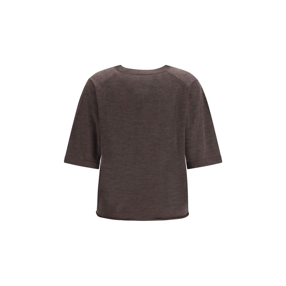 T-Shirt by Loulou De Saison for women in cashmere & capra leather brown features an edgy silhouette, meticulously detailed with a sophisticated and crew neckline for a truly edgy finish.