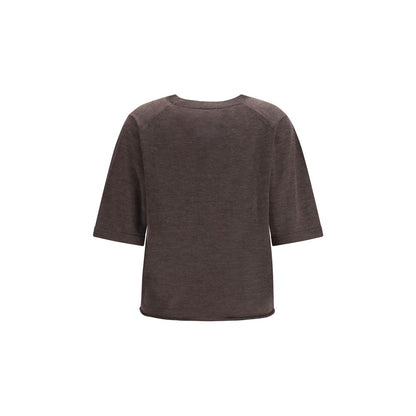 T-Shirt by Loulou De Saison for women in cashmere & capra leather brown features an edgy silhouette, meticulously detailed with a sophisticated and crew neckline for a truly edgy finish.