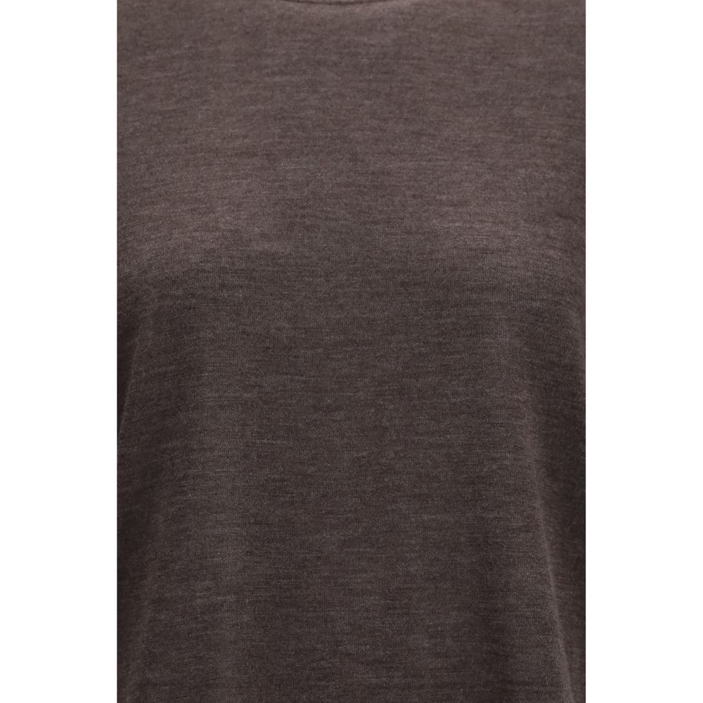 T-Shirt by Loulou De Saison for women in cashmere & capra leather brown showcases a unassuming silhouette, artfully detailed with a refined crew neckline and unassuming for a sophisticated, contemporary look.
