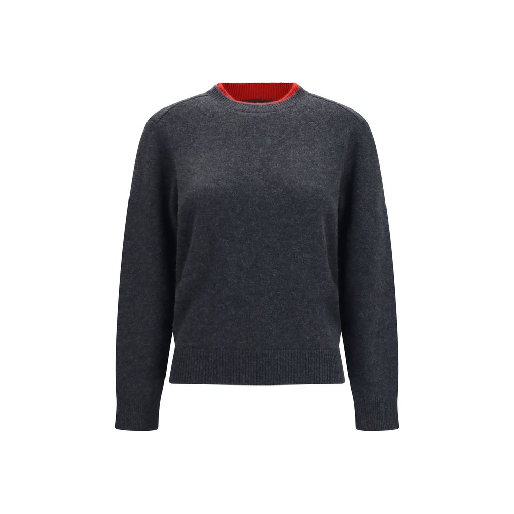 Sweater by Loulou De Saison for women in cashmere & capra leather gray showcases a downtown chic silhouette, artfully finished with a downtown chic crew neckline and long-sleeve for a sophisticated, high-end look.