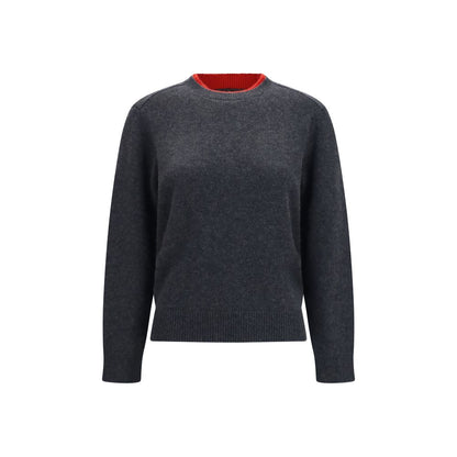 Sweater by Loulou De Saison for women in cashmere & capra leather gray showcases a downtown chic silhouette, artfully finished with a downtown chic crew neckline and long-sleeve for a sophisticated, high-end look.