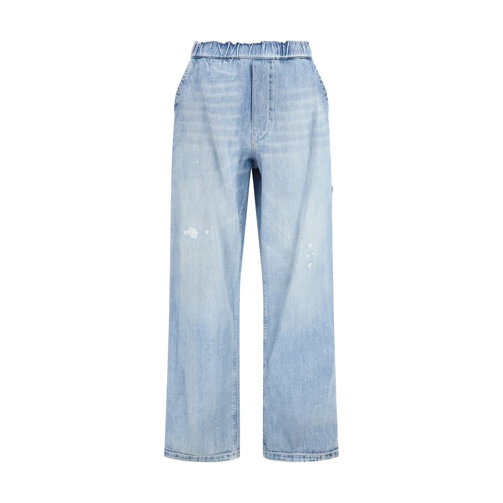 Jeans by MM6 for women in denim cotton blue, white & signature features an sartorial regular-fit & wide and long with a cut for a sartorial finish.