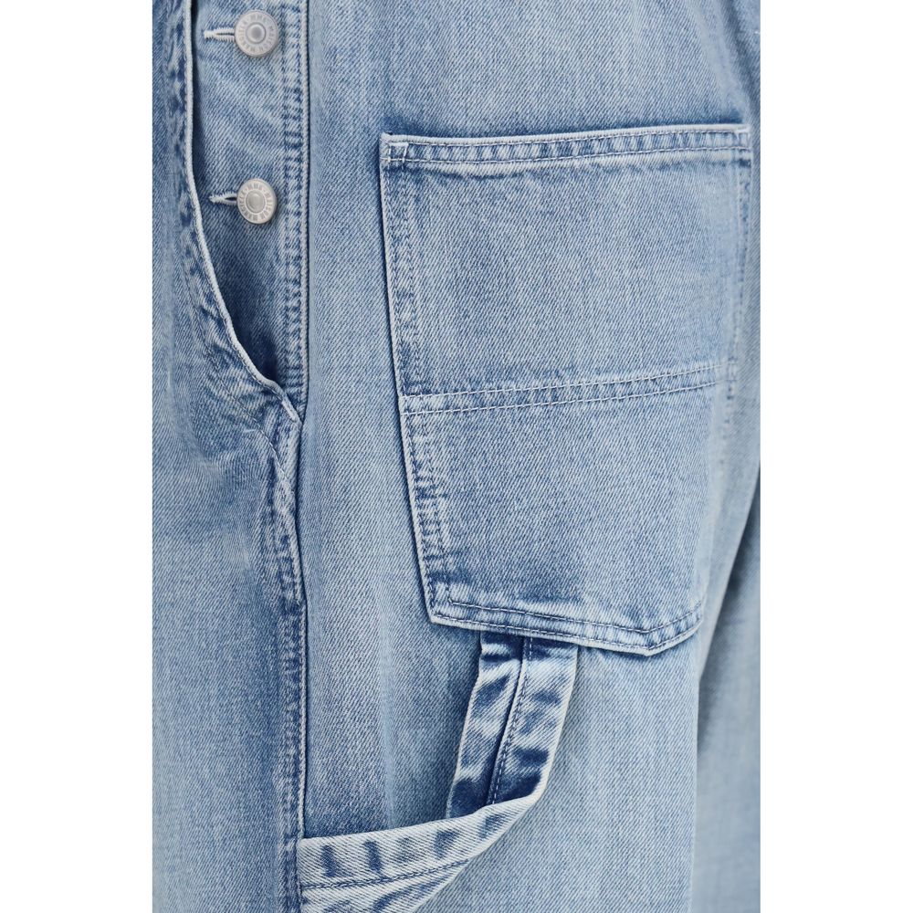 Jeans by MM6 for women in denim cotton blue, white & signature presents a tailored silhouette, showcasing a tailored regular-fit & wide and long cut with a refined for a truly tailored aesthetic.