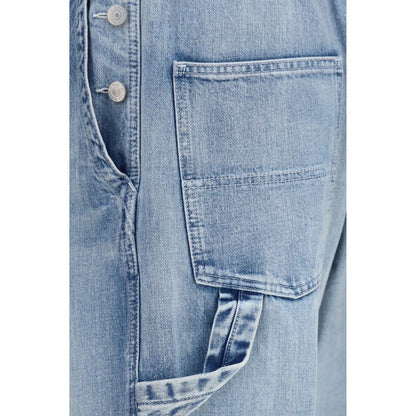 Jeans by MM6 for women in denim cotton blue, white & signature presents a tailored silhouette, showcasing a tailored regular-fit & wide and long cut with a refined for a truly tailored aesthetic.