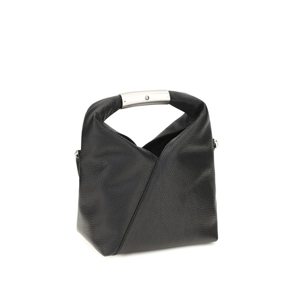 Mini Shoulder Bag by MM6 for women in grained bos taurus calf leather black, white & signature presents a versatile silhouette, showcasing a secure magnetic and versatile with versatile shoulder-strap, adjustable-strap & handle for a sophisticated look.