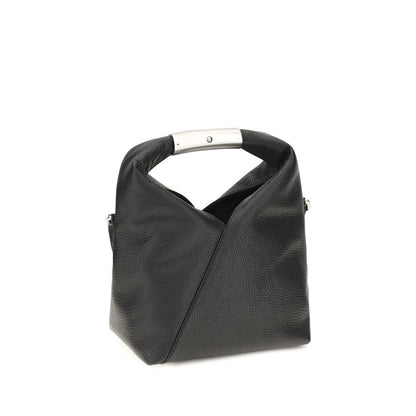 Mini Shoulder Bag by MM6 for women in grained bos taurus calf leather black, white & signature presents a versatile silhouette, showcasing a secure magnetic and versatile with versatile shoulder-strap, adjustable-strap & handle for a sophisticated look.