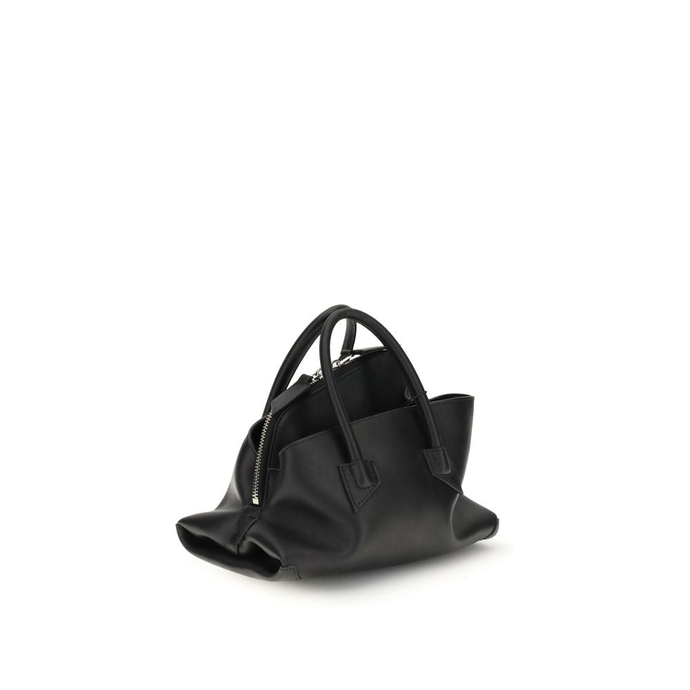 Mini Handbag by The Attico for women in bos taurus calf suede leather black & signature features a signature silhouette, showcasing a secure zipper and signature with versatile handle for a sophisticated look.