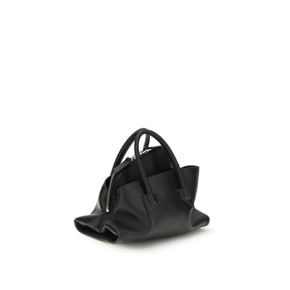 Mini Handbag by The Attico for women in bos taurus calf suede leather black & signature features a signature silhouette, showcasing a secure zipper and signature with versatile handle for a sophisticated look.