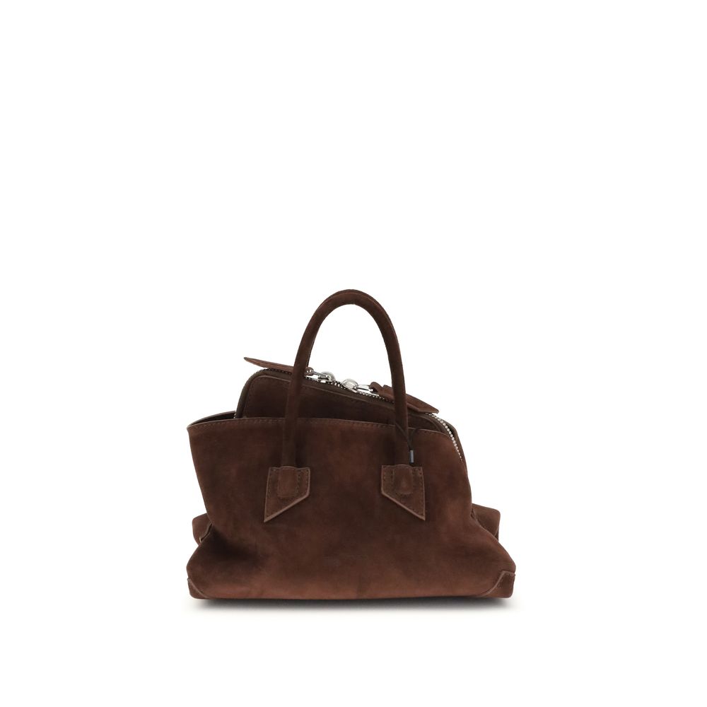 Mini Shoulder Bag by The Attico for women in bos taurus calf suede leather brown & signature presents a versatile silhouette, showcasing a secure zipper and versatile with versatile shoulder-strap & handle for a sophisticated look.