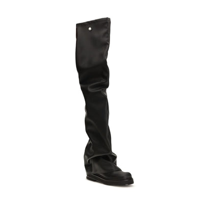 Platform Long Over-The-Knee Boots by The Attico for women in polyester polyurethane tu leather black features an avant-garde Women's Polyester Polyurethane TU Leather Platform Long Over-The-Knee Boots silhouette, defined by a sophisticated platform and a avant-garde square toe style.